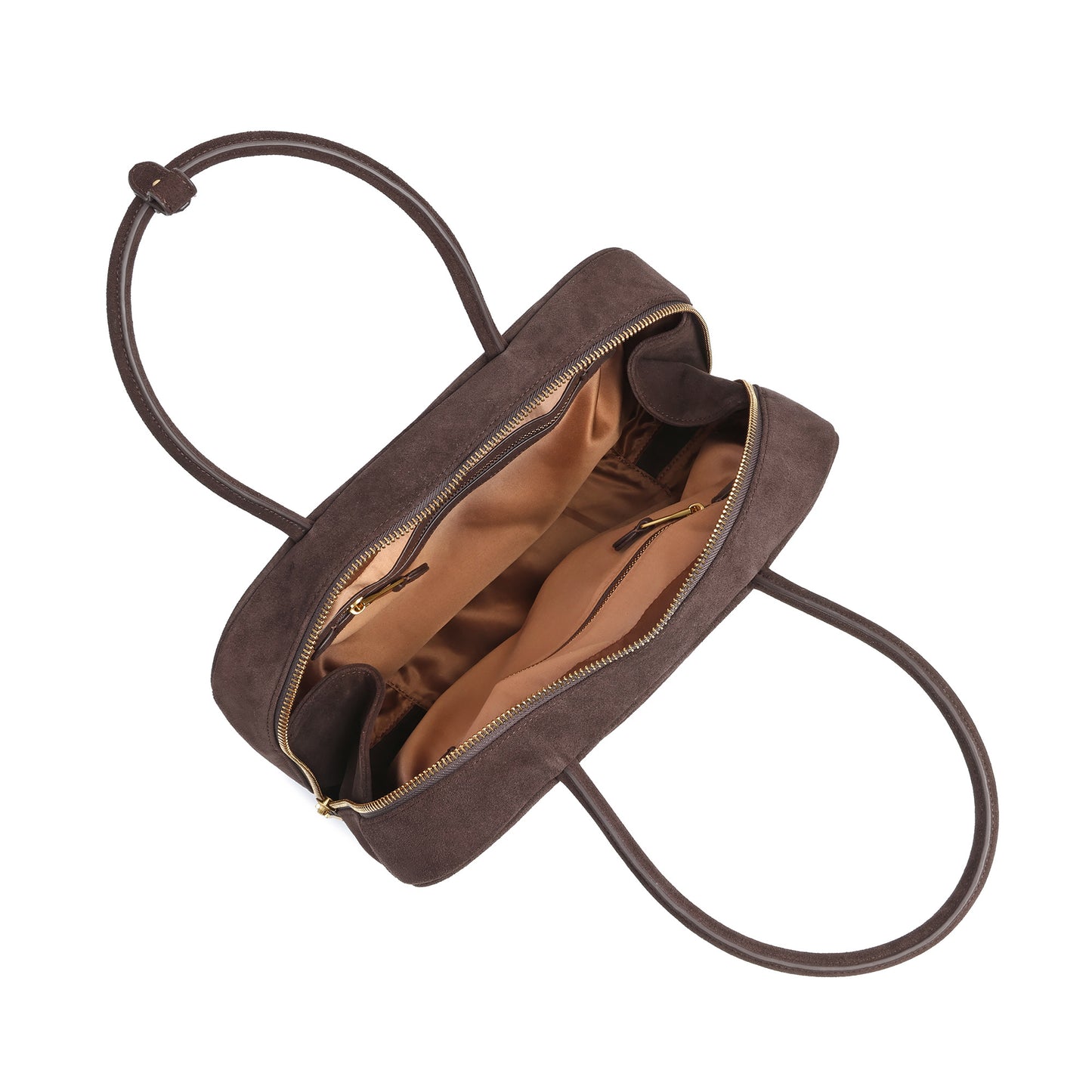 Suede Leather Top-Handle Tote with Double Zip Closure