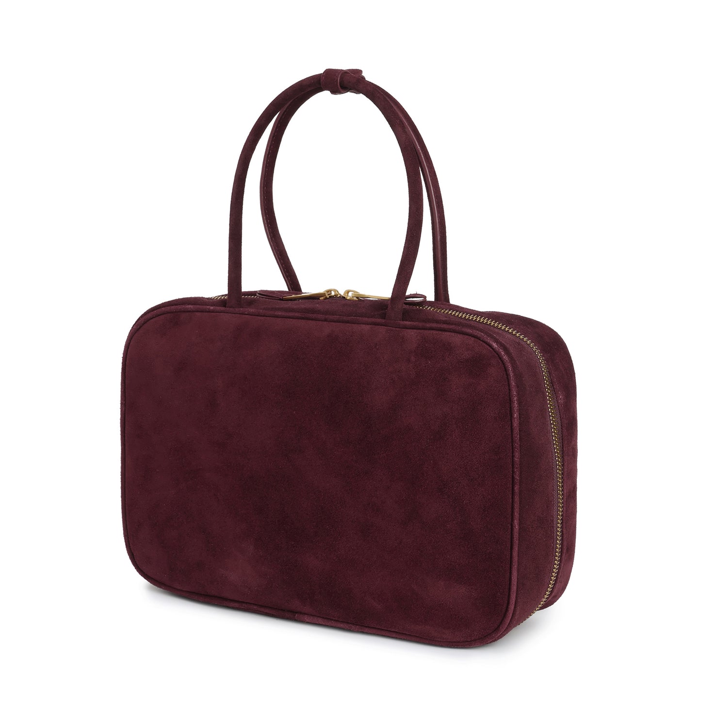 Suede Leather Top-Handle Tote with Double Zip Closure