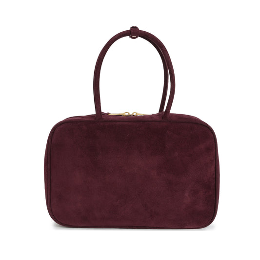Suede Leather Top-Handle Tote with Double Zip Closure