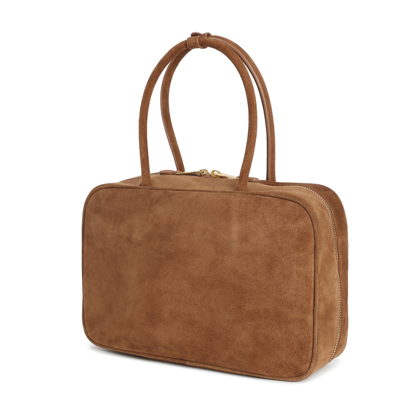 Suede Leather Top-Handle Tote with Double Zip Closure