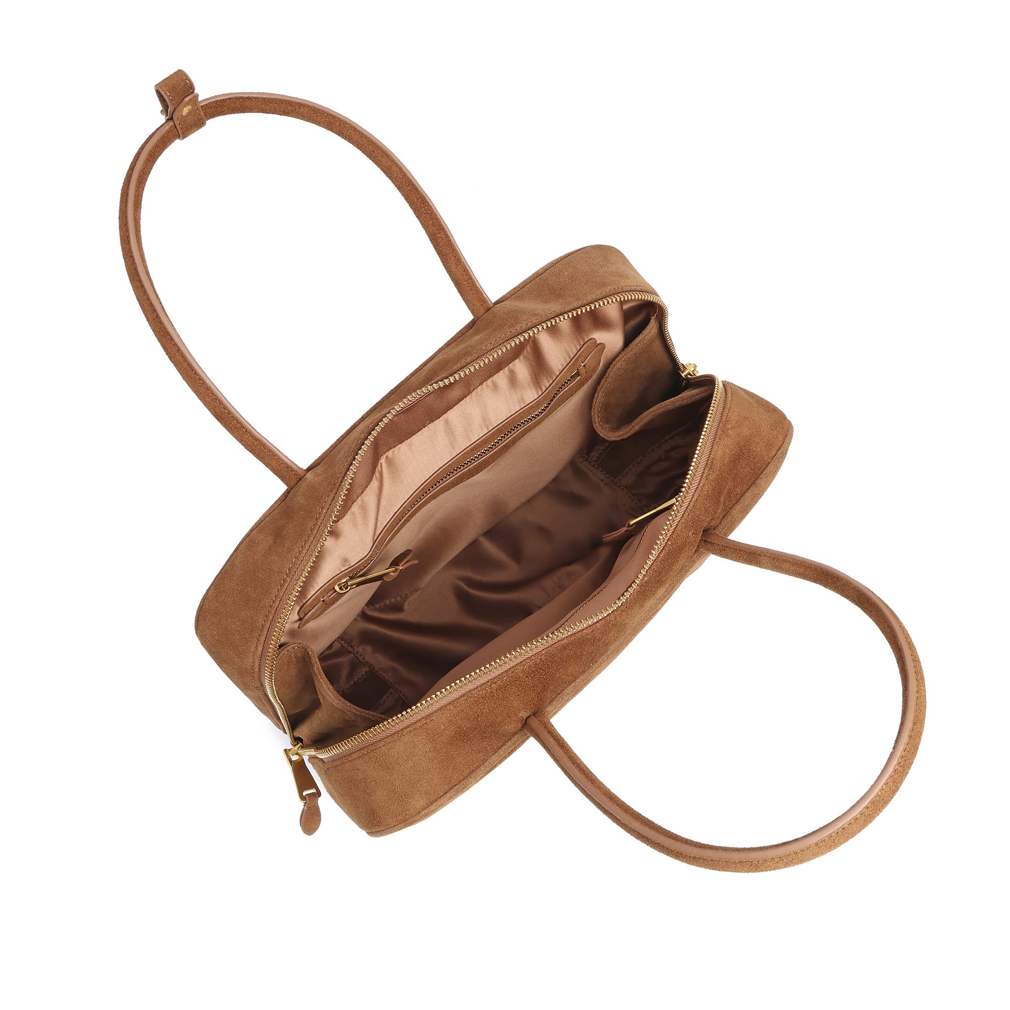 Suede Leather Top-Handle Tote with Double Zip Closure – Tiffany
