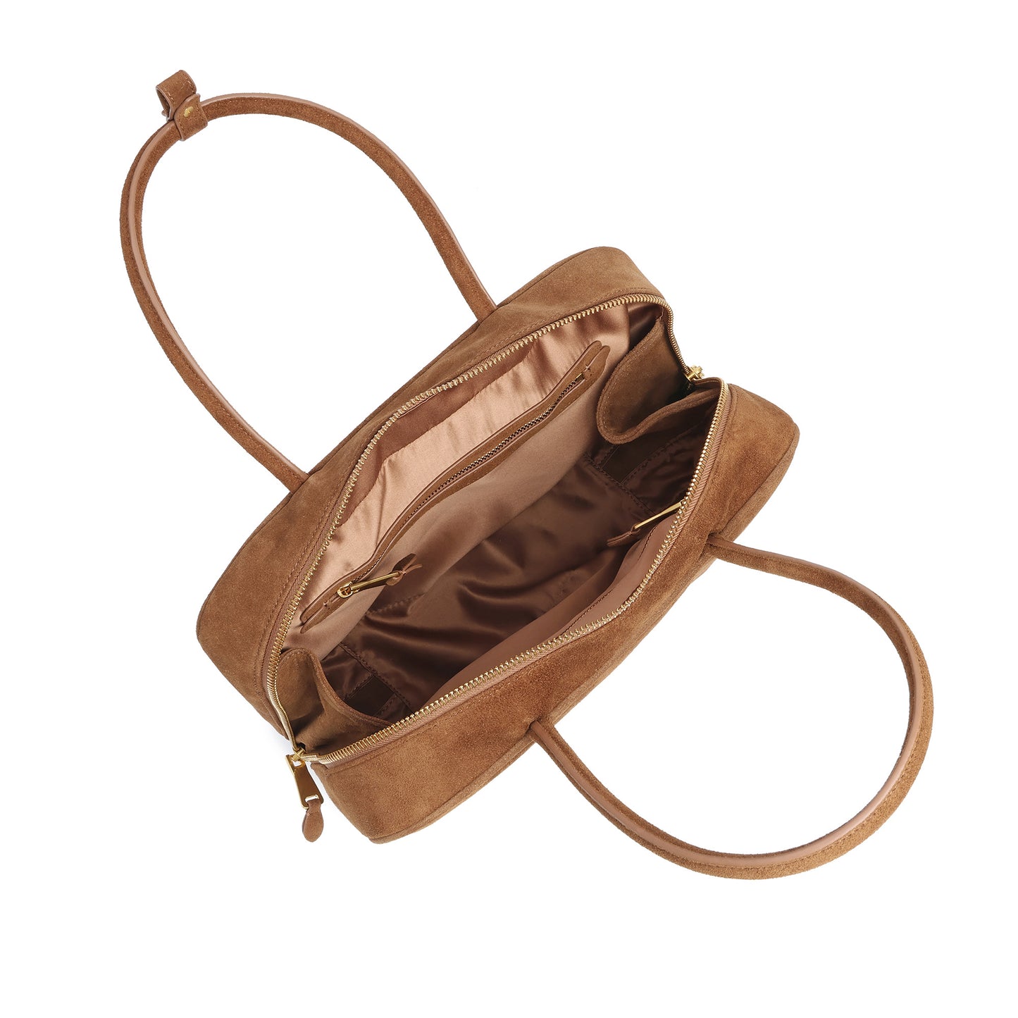 Suede Leather Top-Handle Tote with Double Zip Closure