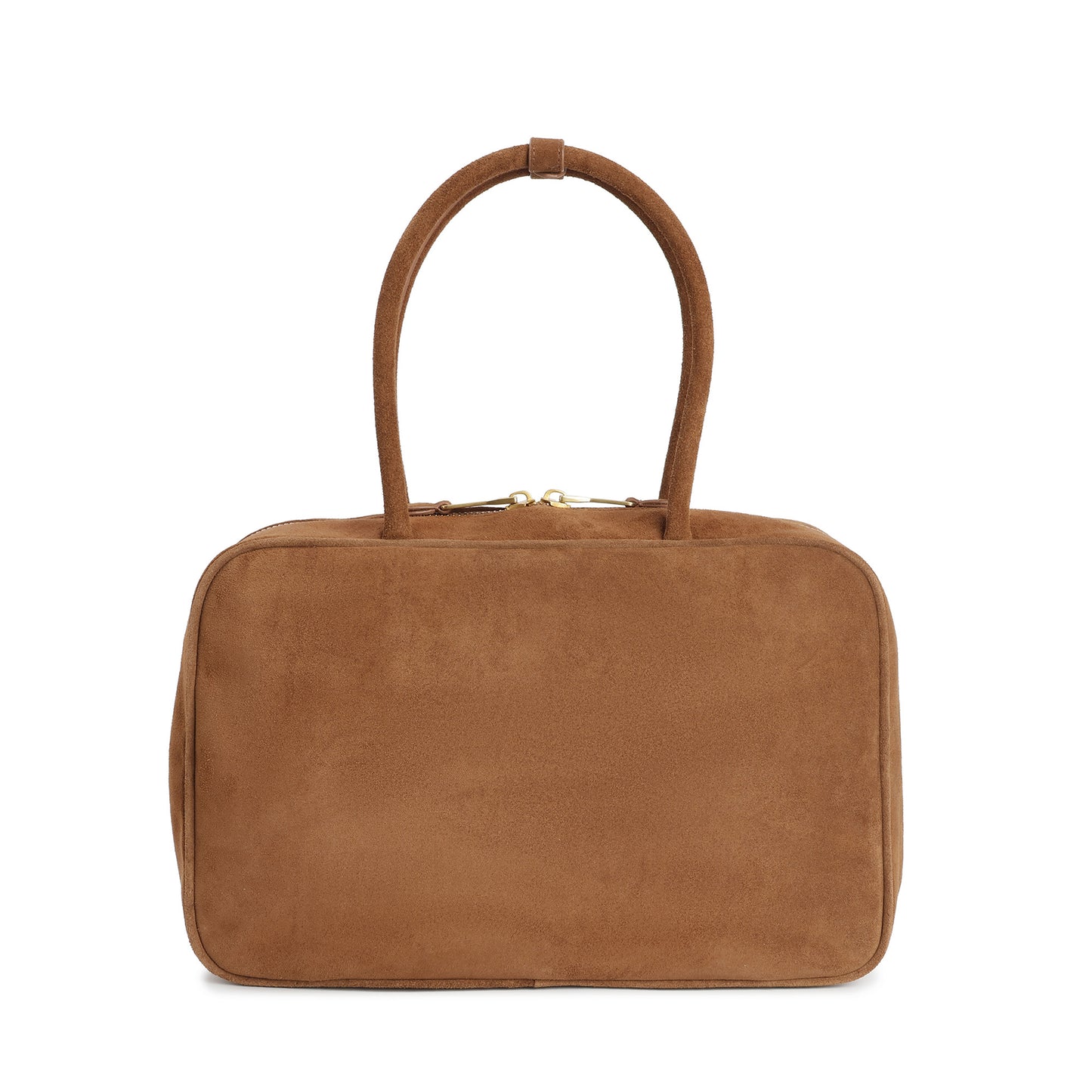Suede Leather Top-Handle Tote with Double Zip Closure