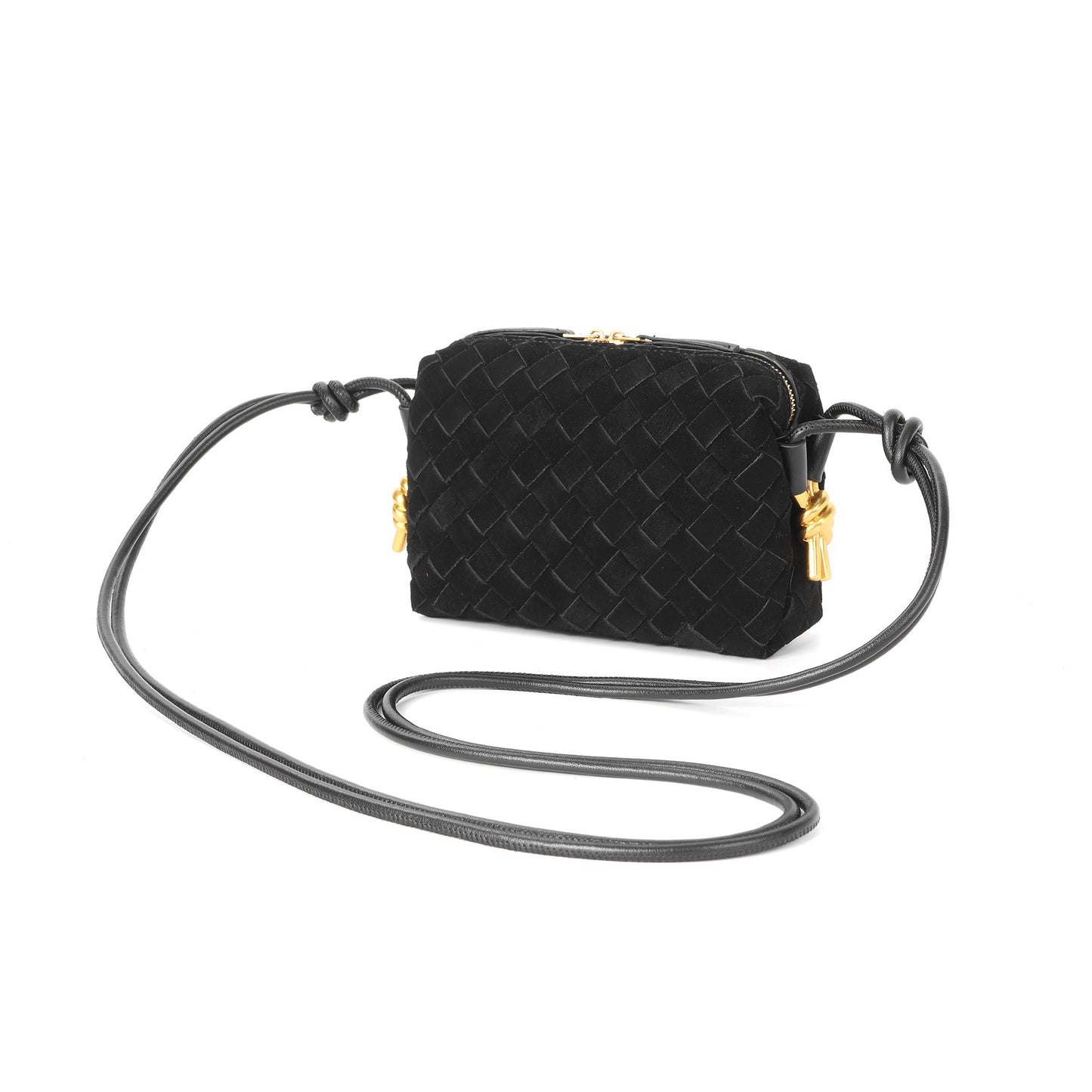 Woven Suede Leather Mini Crossbody Bag with Adjustable Strap