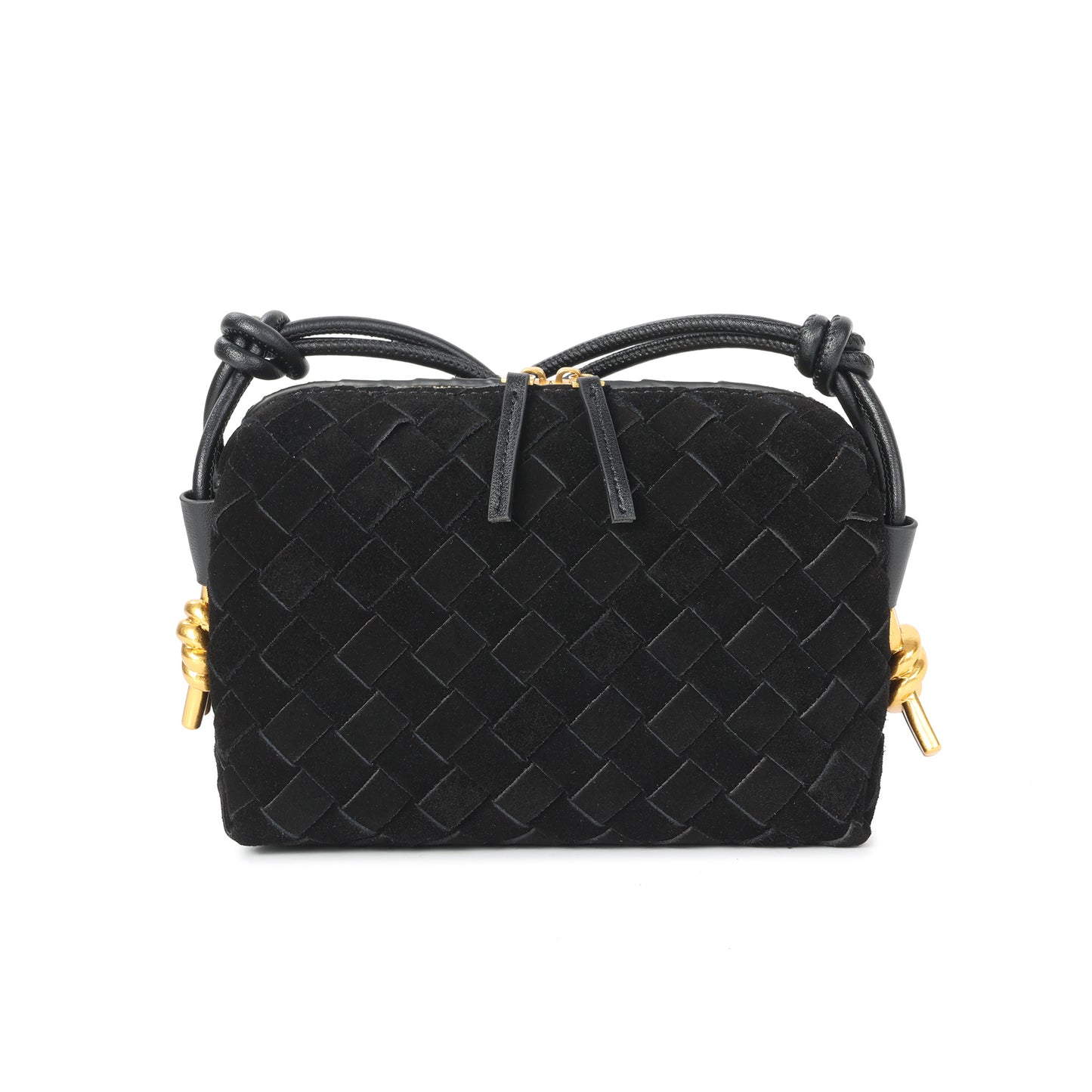 Woven Suede Leather Mini Crossbody Bag with Adjustable Strap