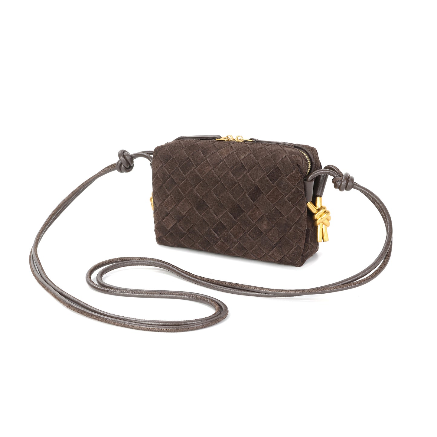 Woven Suede Leather Mini Crossbody Bag with Adjustable Strap
