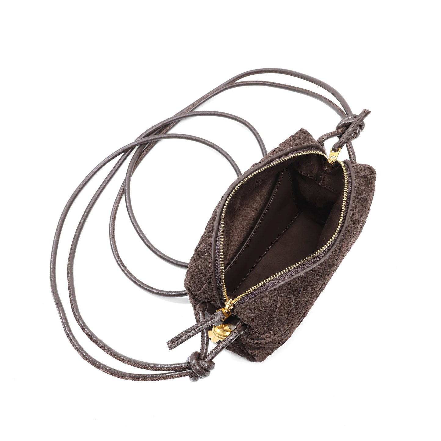 Woven Suede Leather Mini Crossbody Bag with Adjustable Strap