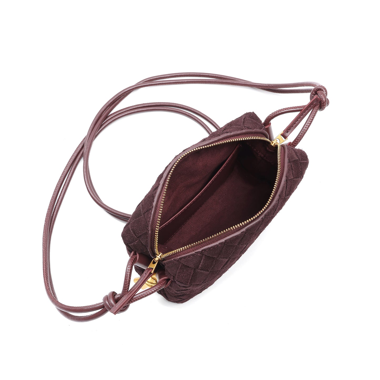 Woven Suede Leather Mini Crossbody Bag with Adjustable Strap