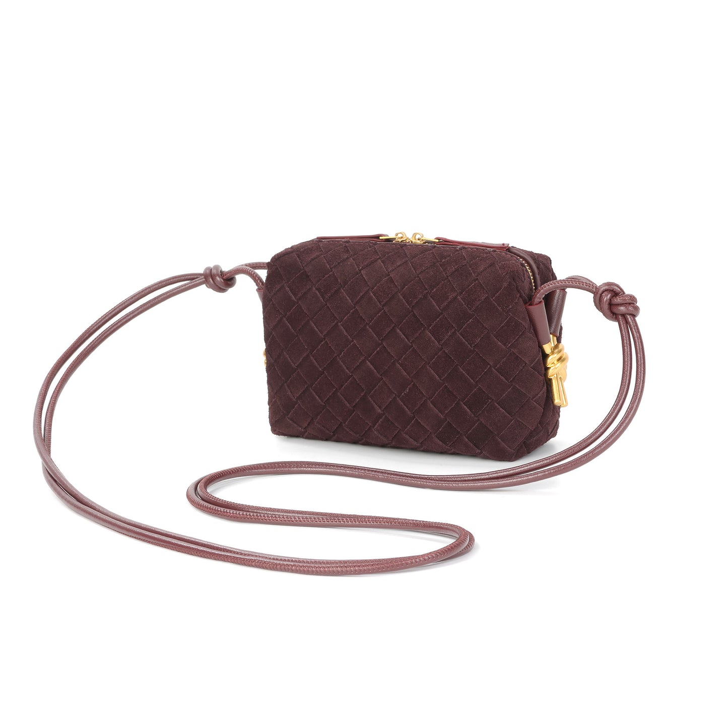 Woven Suede Leather Mini Crossbody Bag with Adjustable Strap
