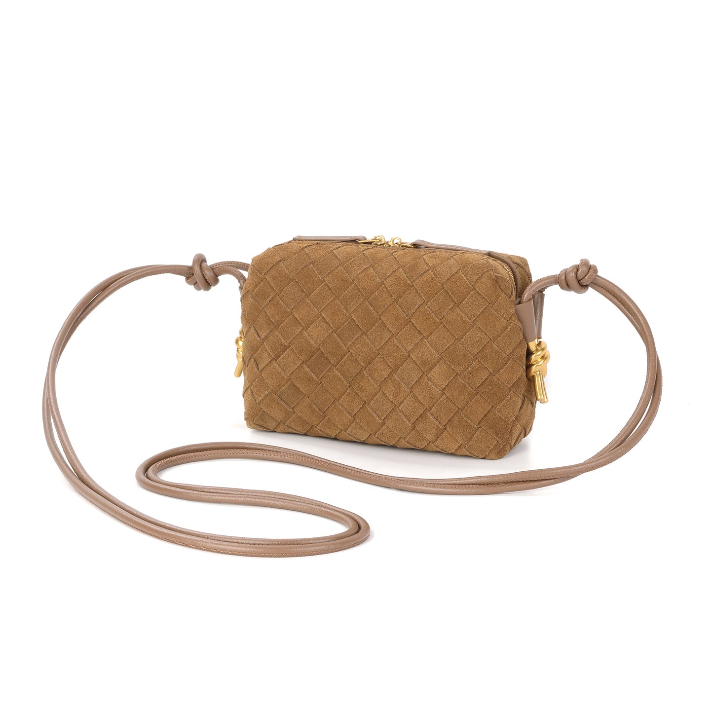 Woven Suede Leather Mini Crossbody Bag with Adjustable Strap