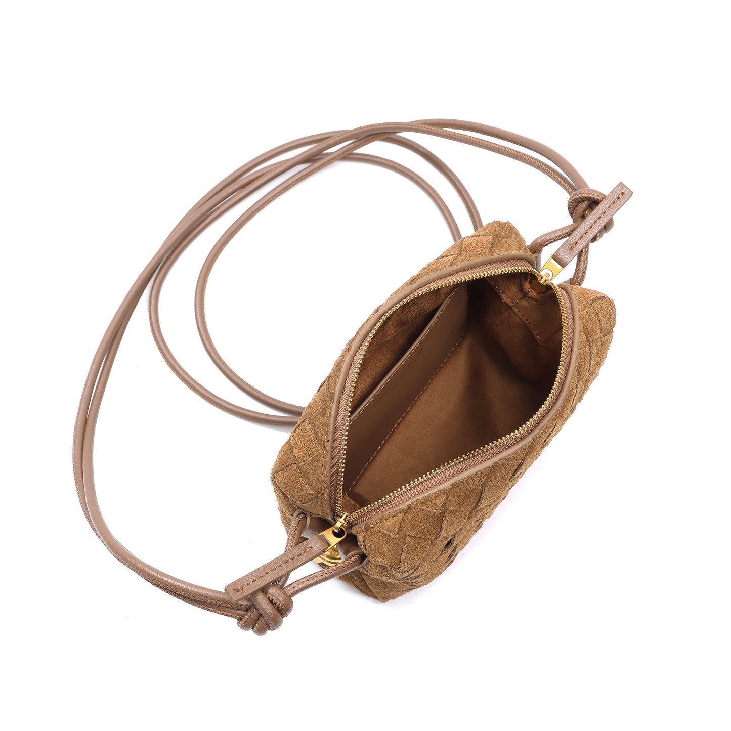Woven Suede Leather Mini Crossbody Bag with Adjustable Strap