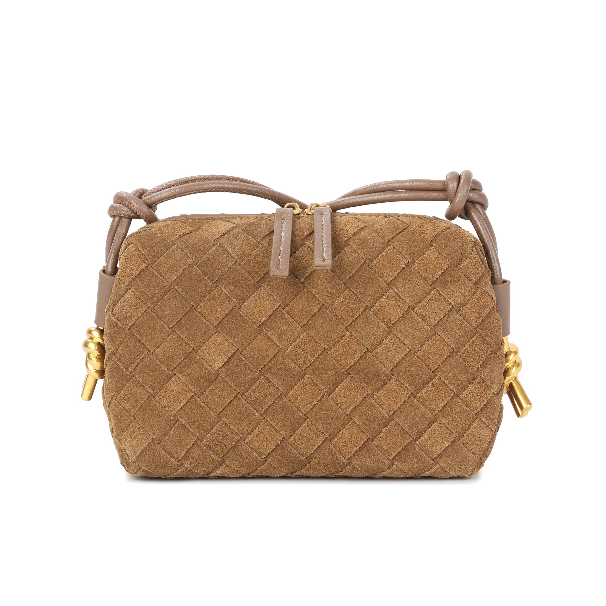 lYn Woven Suede Leather Mini Crossbody Bag with Adjustable Strap