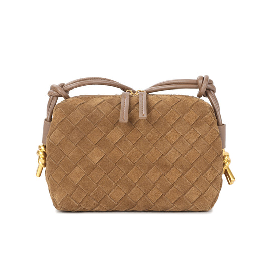 Woven Suede Leather Mini Crossbody Bag with Adjustable Strap
