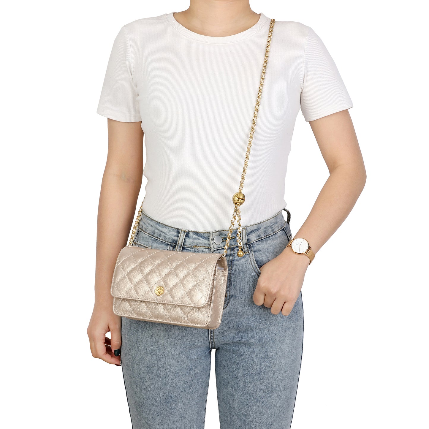 Tiffany & Fred Quilted Caviar Leather Crossbody Bag