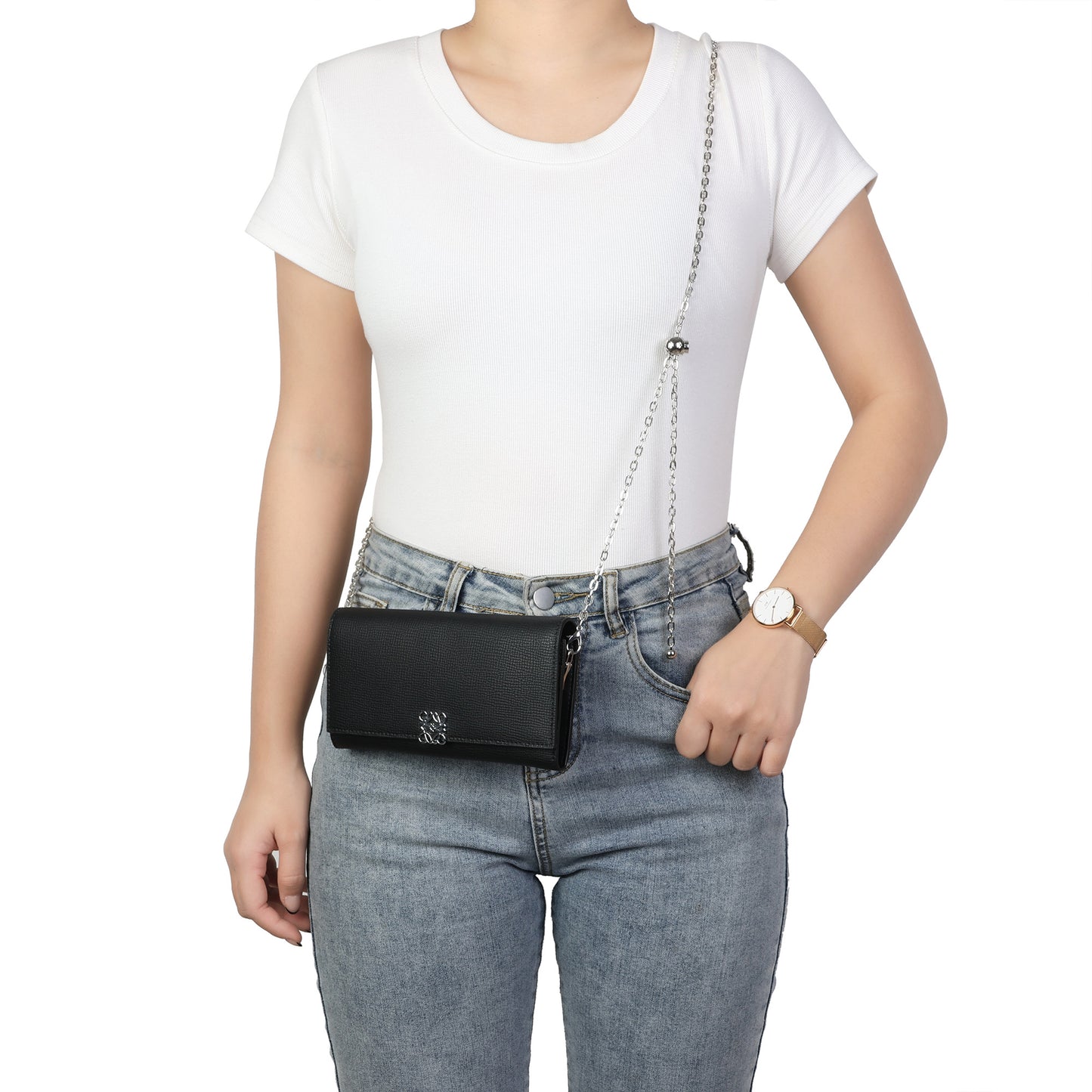 Pebbled Leather Wallet-on-Chain Crossbody with Signature Hardware