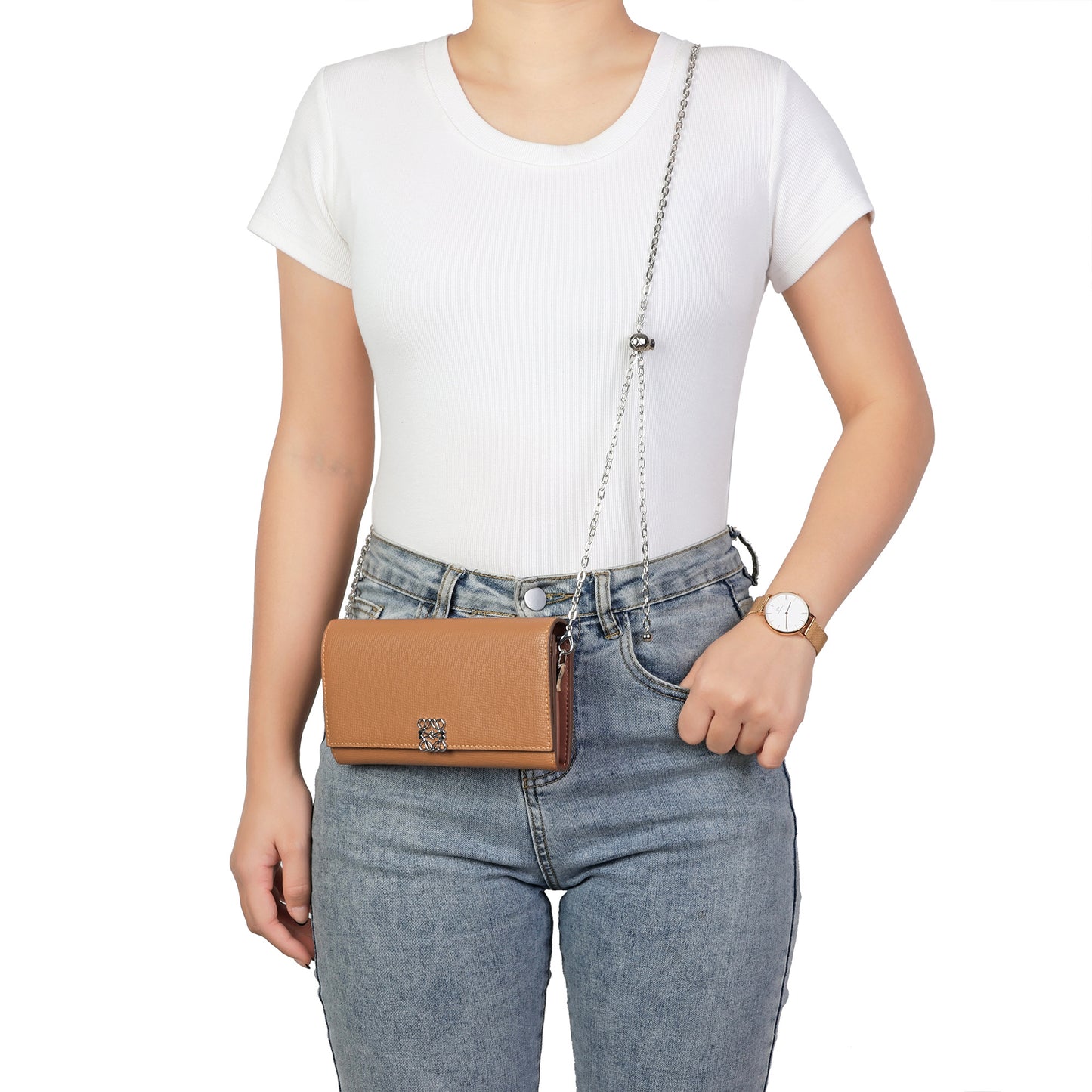 Pebbled Leather Wallet-on-Chain Crossbody with Signature Hardware