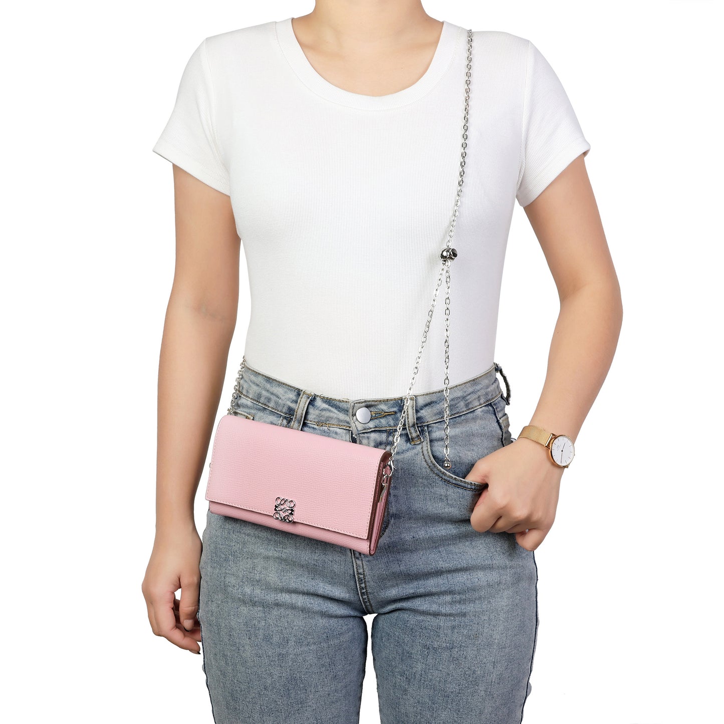 Pebbled Leather Wallet-on-Chain Crossbody with Signature Hardware