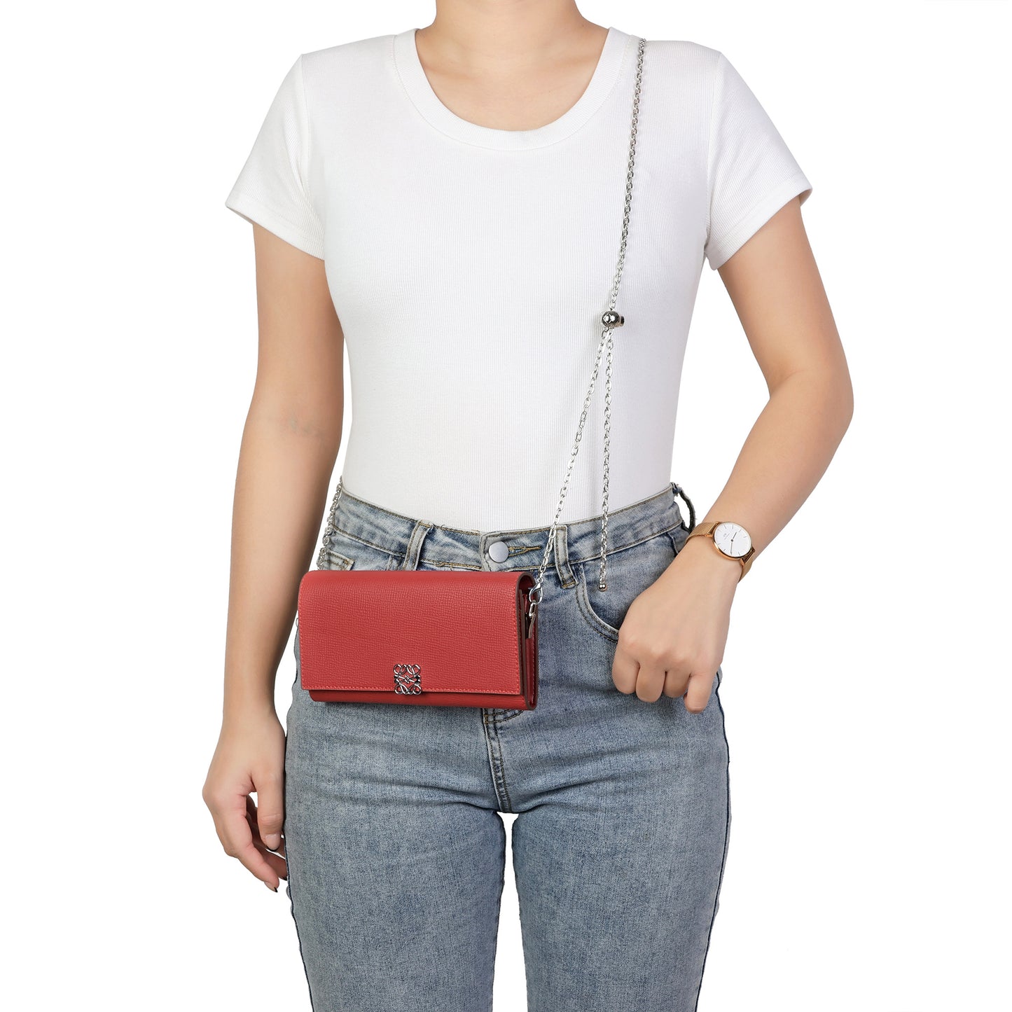 Pebbled Leather Wallet-on-Chain Crossbody with Signature Hardware