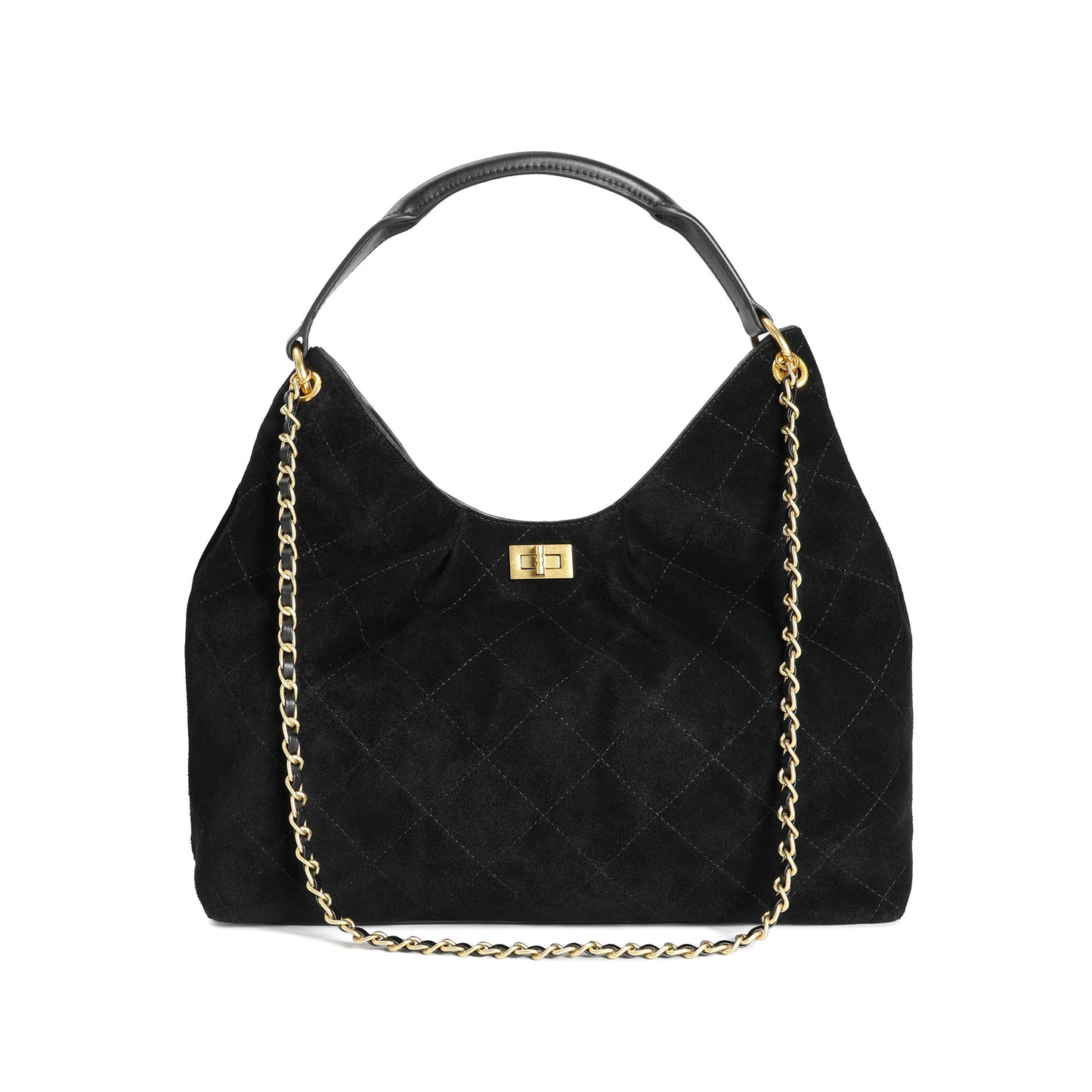 Suede Shoulder Bag with Chain & Leather Strap