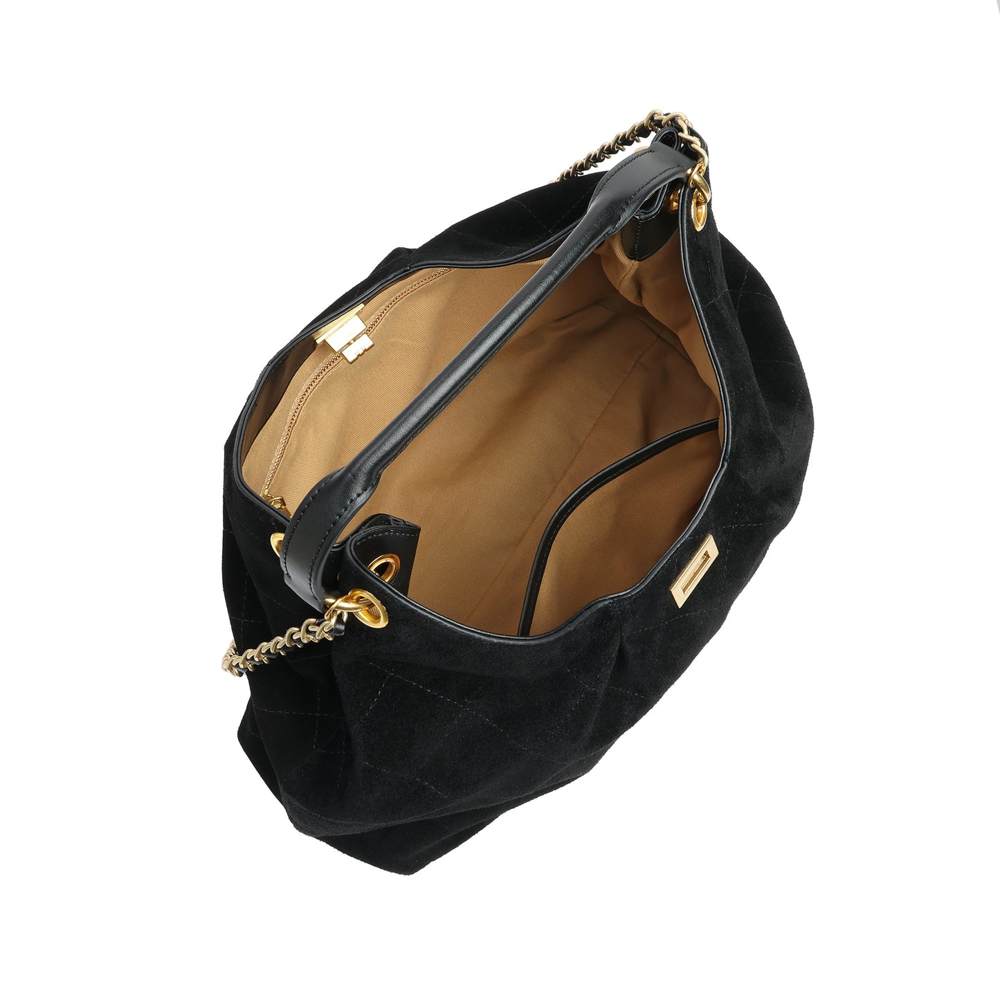 Suede Shoulder Bag with Chain & Leather Strap
