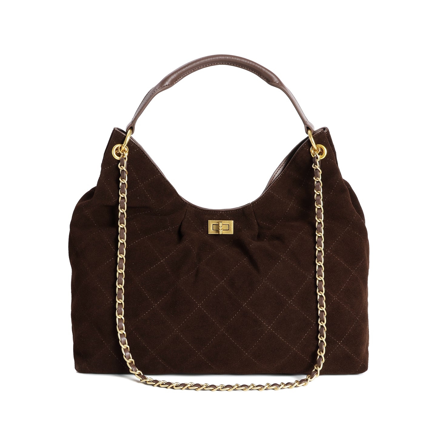 Suede Shoulder Bag with Chain & Leather Strap