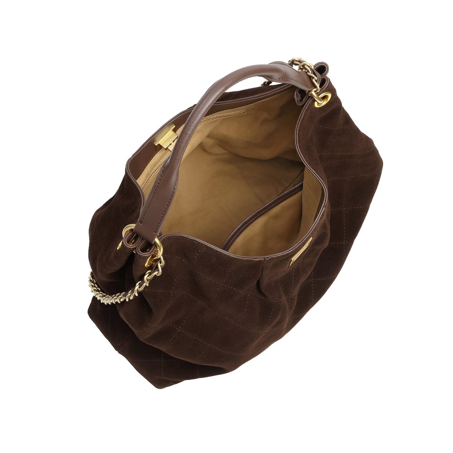 Suede Shoulder Bag with Chain & Leather Strap