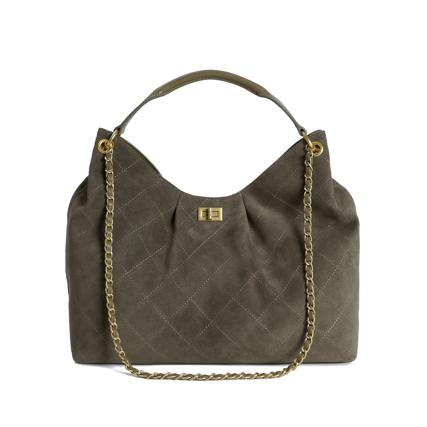 Suede Shoulder Bag with Chain & Leather Strap
