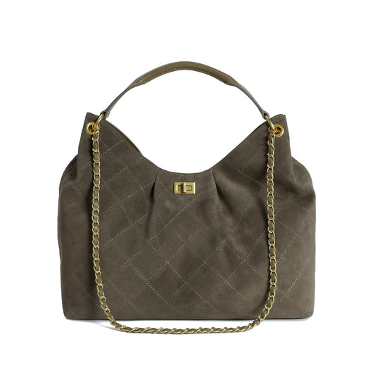 Suede Shoulder Bag with Chain & Leather Strap