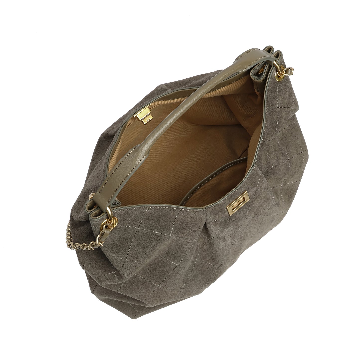 Suede Shoulder Bag with Chain & Leather Strap
