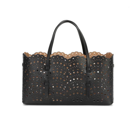 Laser-Cut Leather Tote with Scalloped Edges