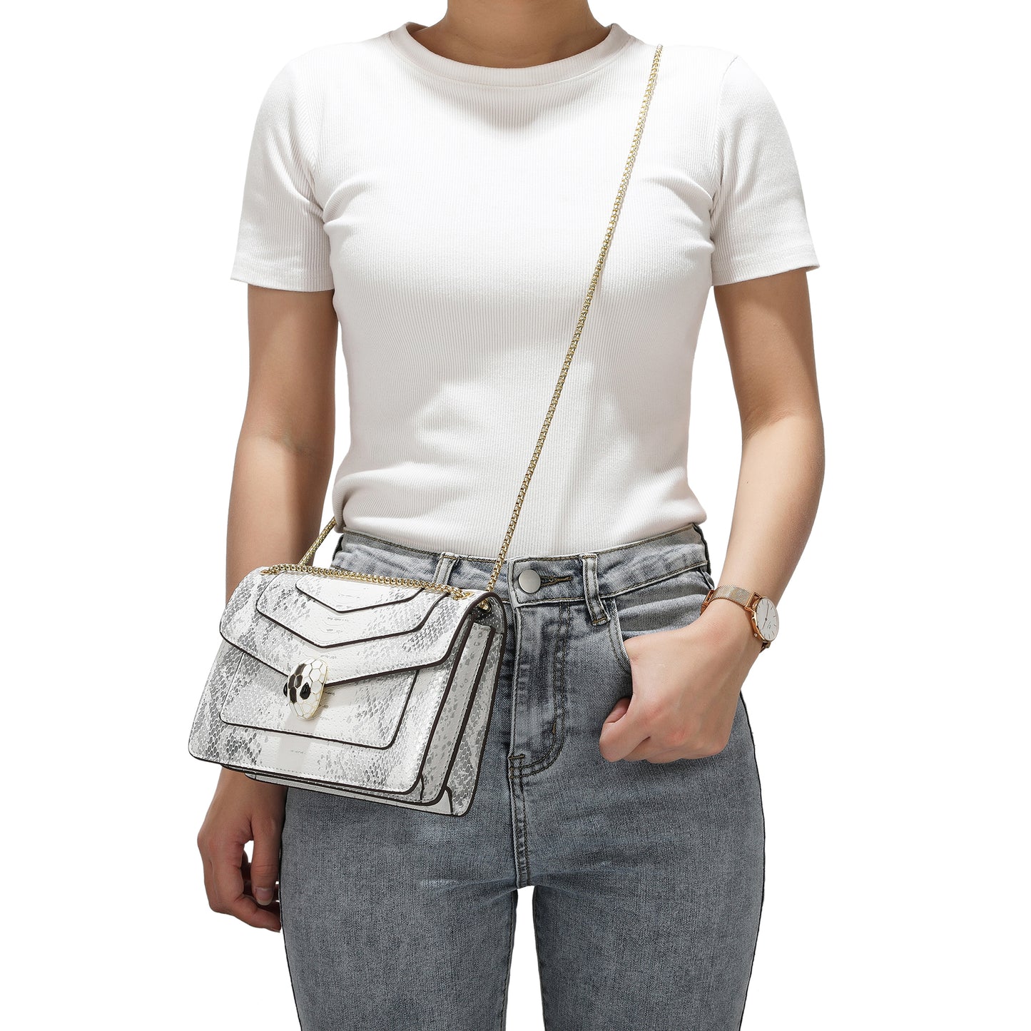 Tiffany & Fred Snake-pattern Printed Leather Shoulder Bag