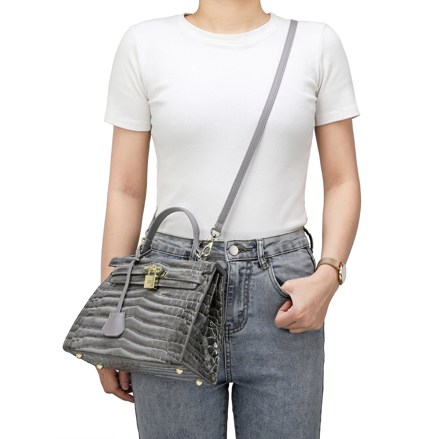 Tiffany & Fred  Alligator Embossed Leather top-handle Satchel/Shoulder Bag