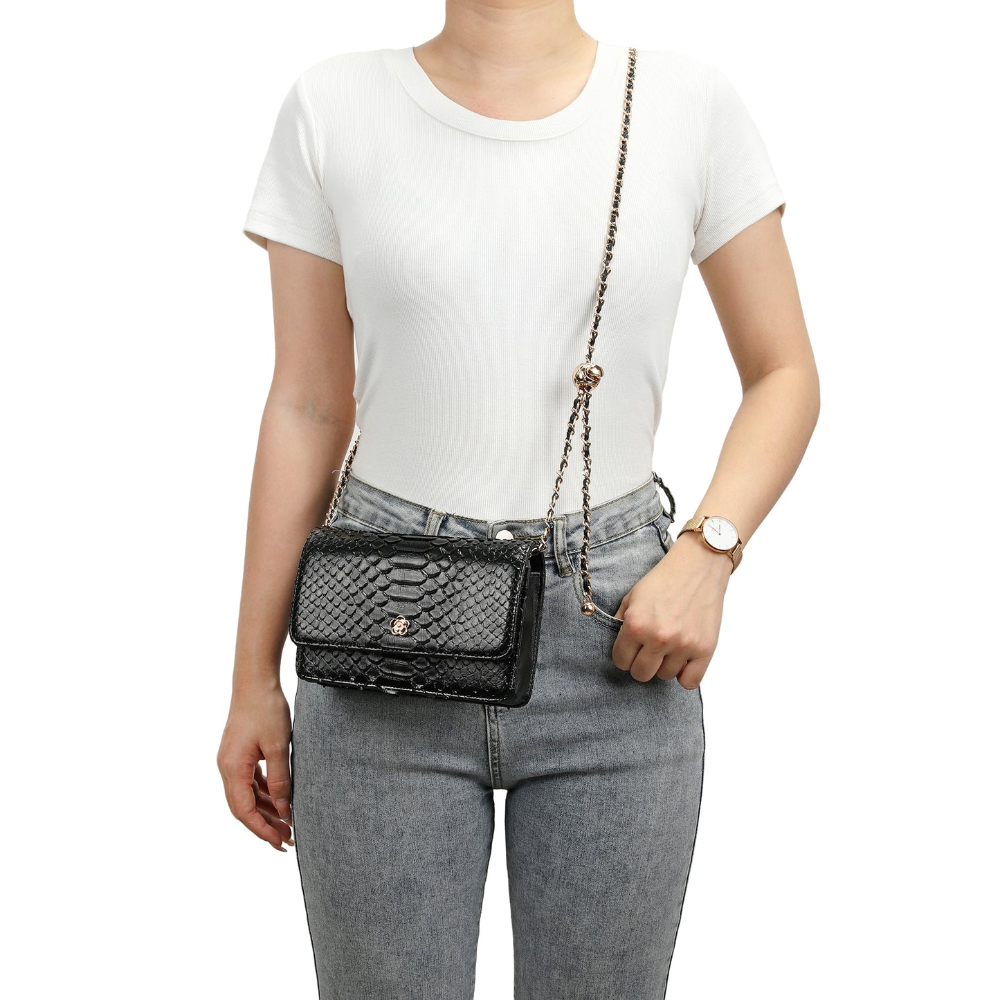 Python Embossed Leather Crossbody/Clutch