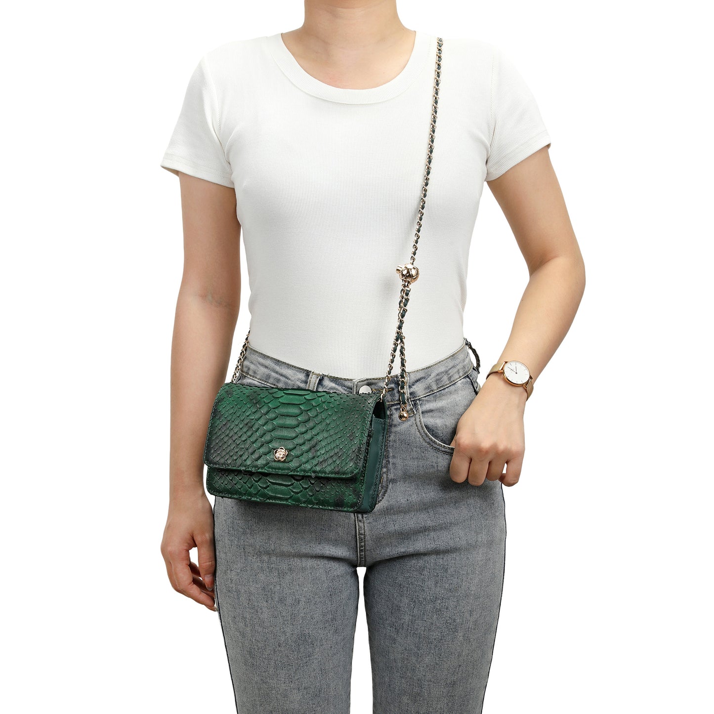 Python Embossed Leather Crossbody/Clutch