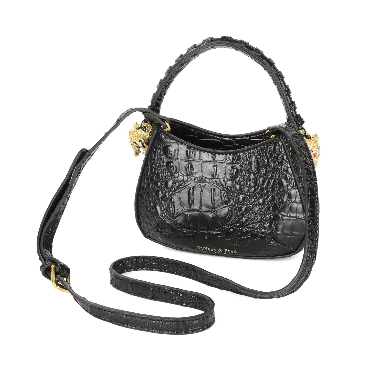 Croc-Embossed or High Gloss Leather Mini Top Handle Crossbody