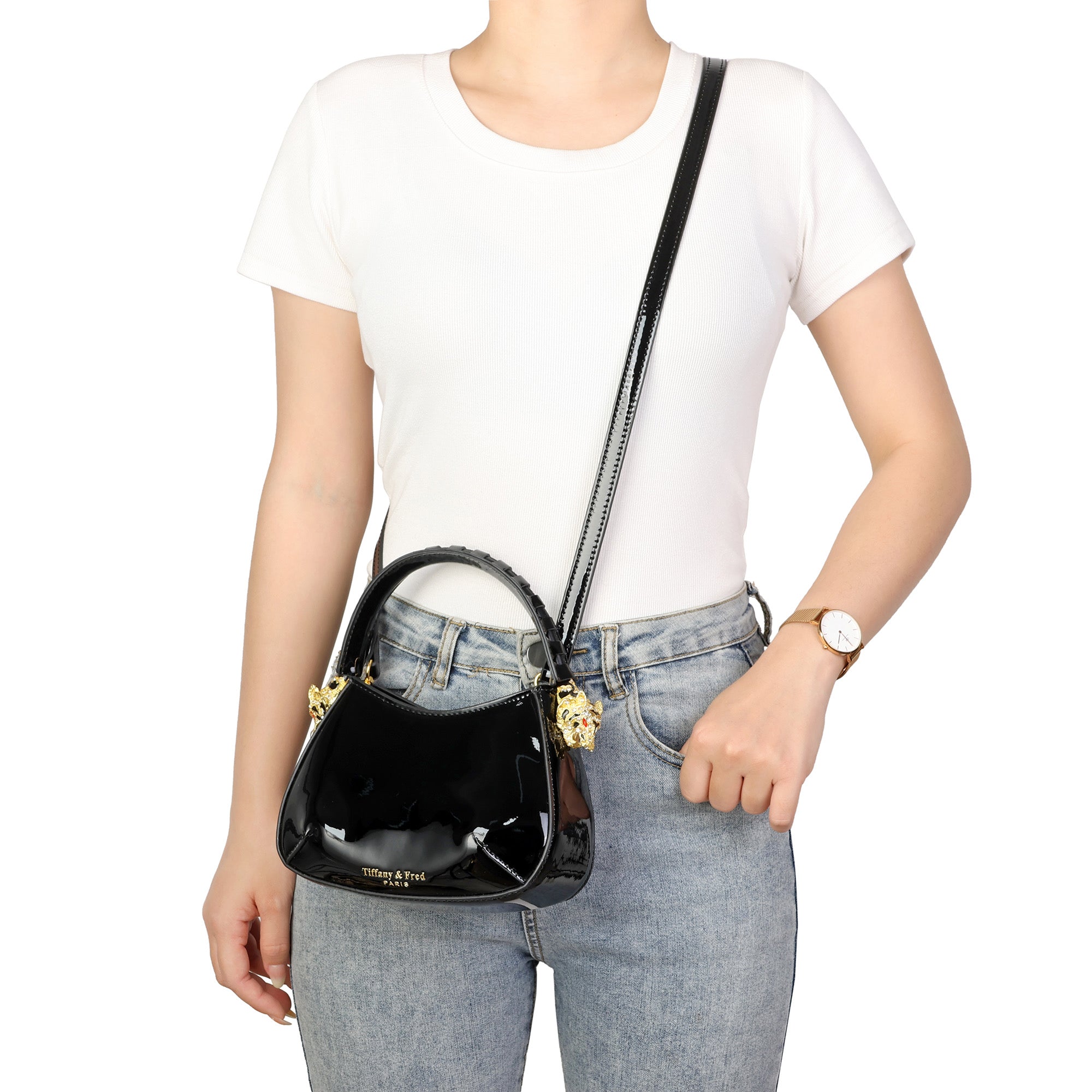 Croc-Embossed or High Gloss Leather Mini Top Handle Crossbody