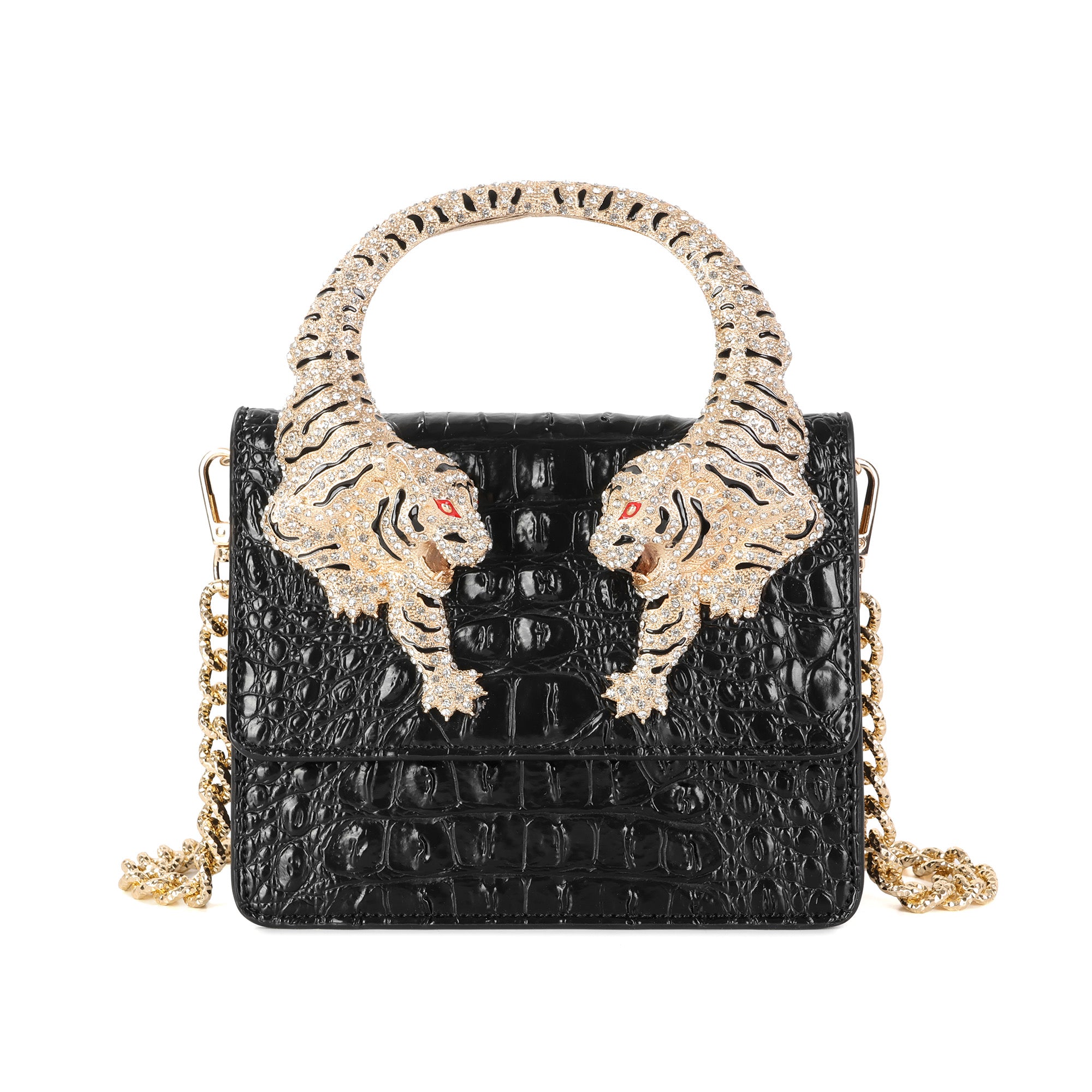 Croc-Embossed Leather Tiger Handle Mini Crossbody – Tiffany & Fred