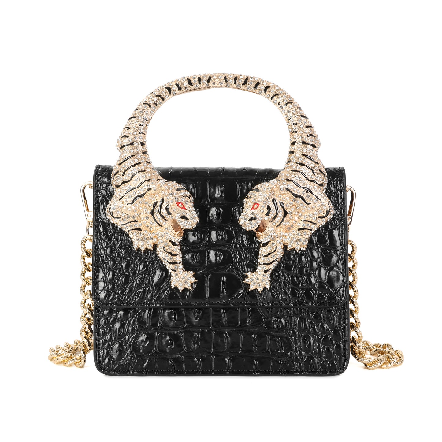 Croc-Embossed Leather Tiger Handle Mini Crossbody