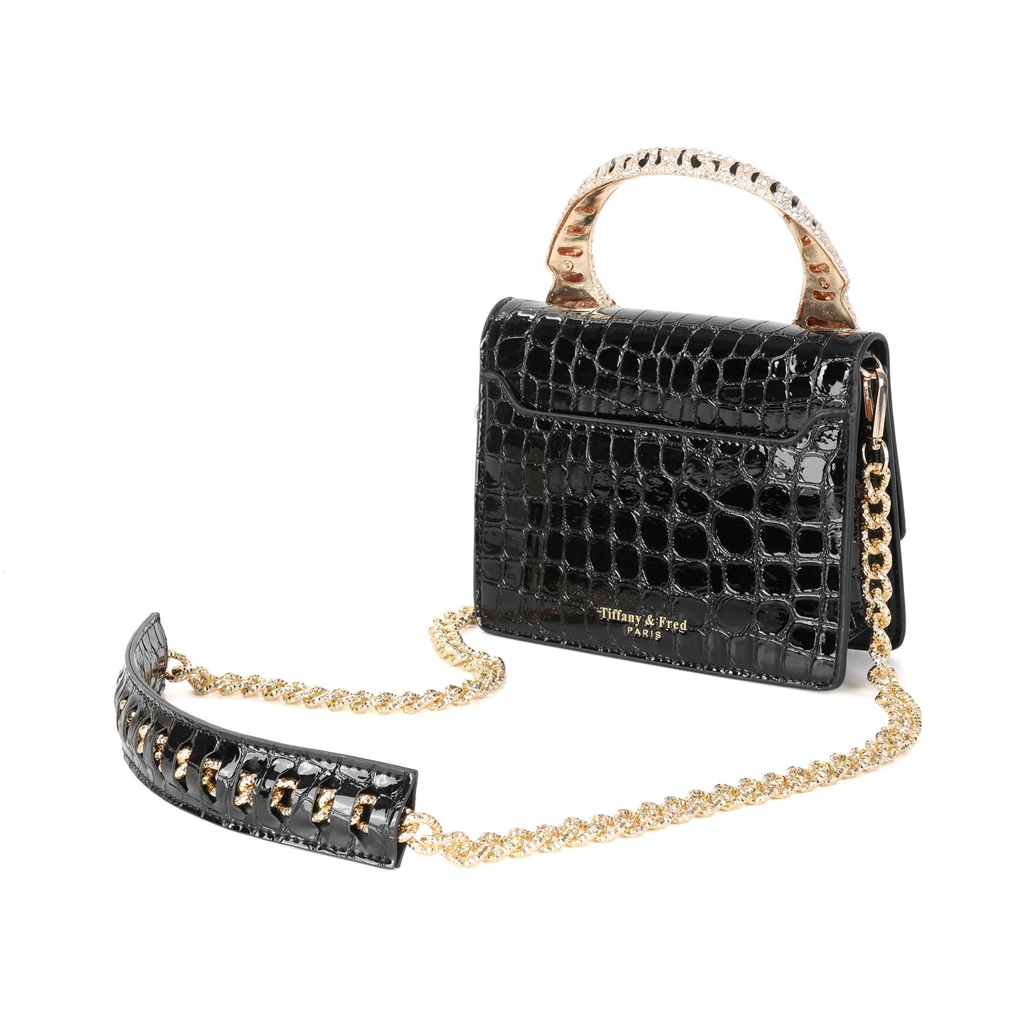 Croc-Embossed Leather Tiger Handle Mini Crossbody