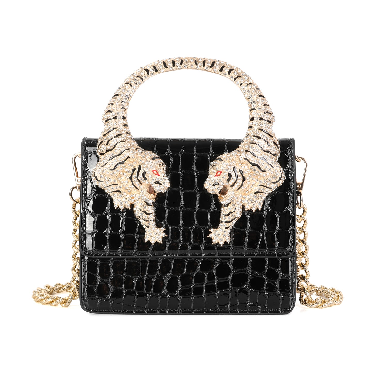 Croc-Embossed Leather Tiger Handle Mini Crossbody