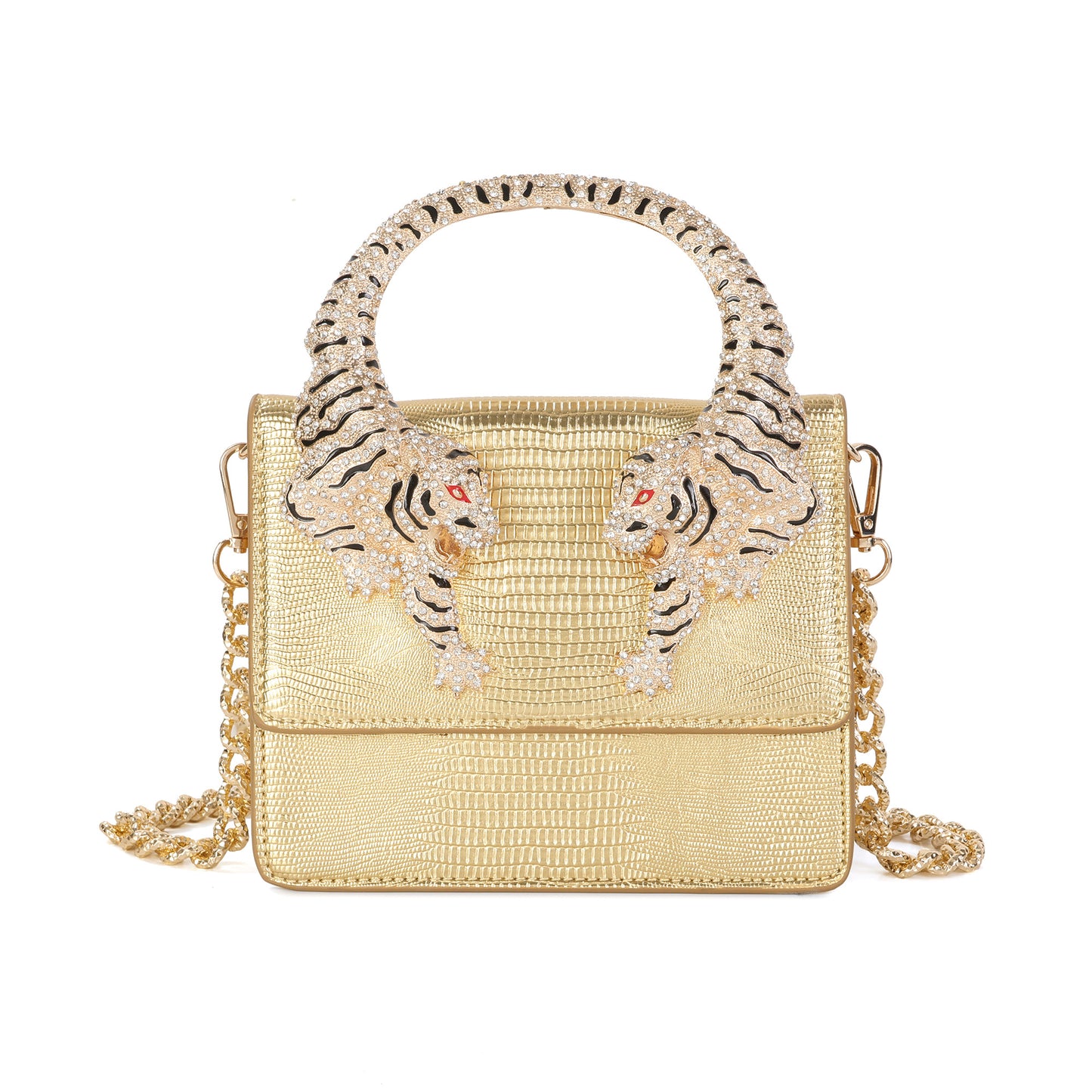 Croc-Embossed Leather Tiger Handle Mini Crossbody