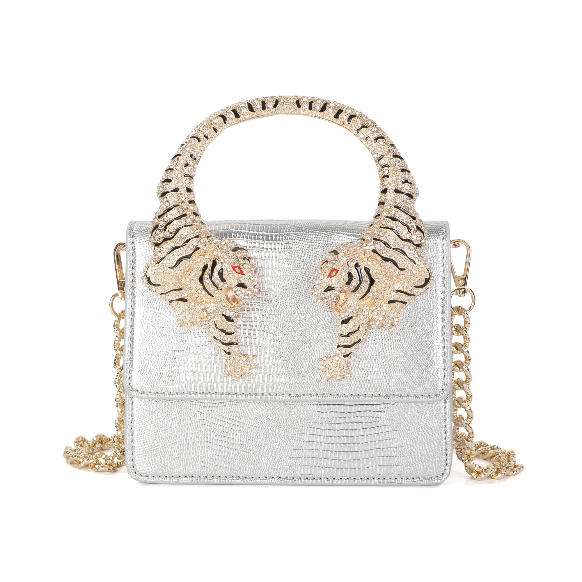 TFFANY★ゴールドチェーンカーフ革パーティーバッグ Croc-Embossed Leather Tiger Handle Mini Crossbody – Tiffany & Fred