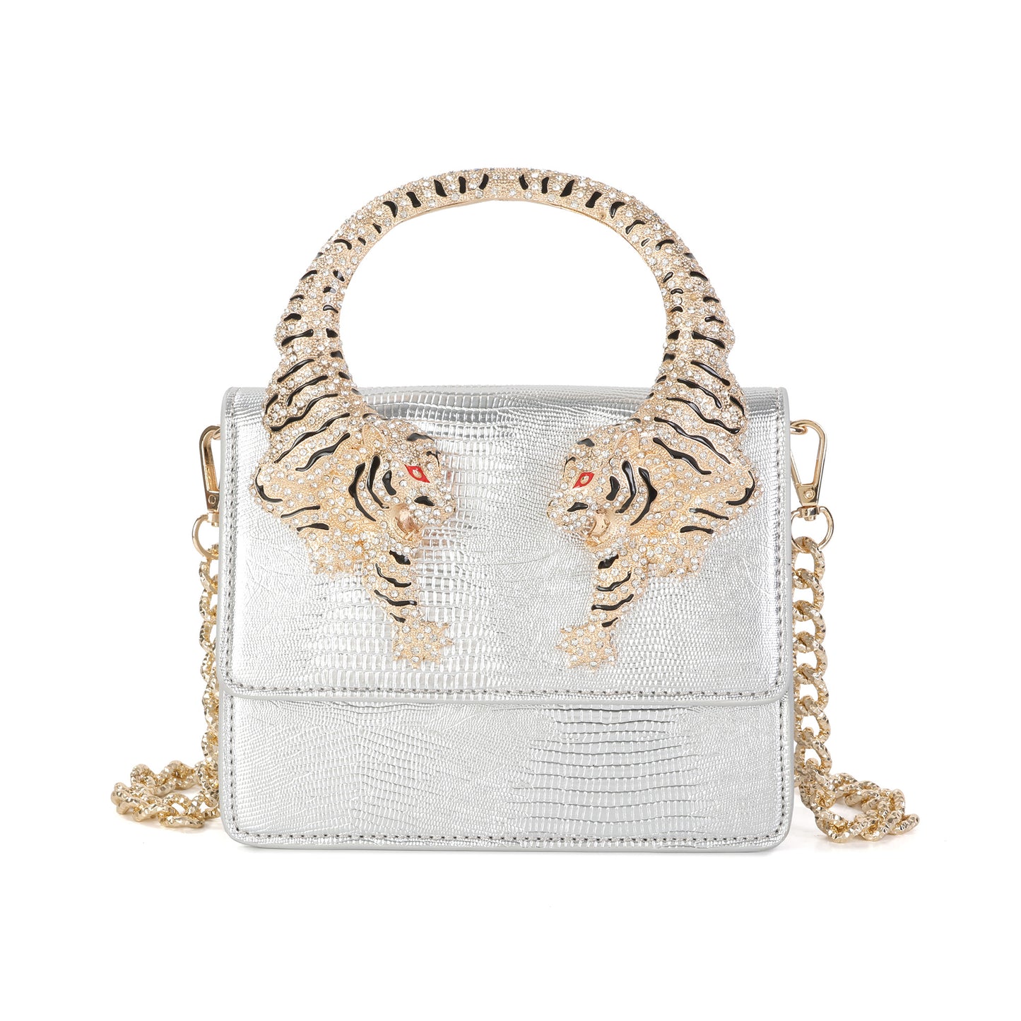 Croc-Embossed Leather Tiger Handle Mini Crossbody