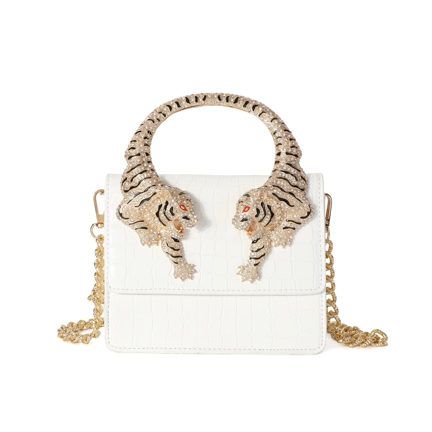 Croc-Embossed Leather Tiger Handle Mini Crossbody