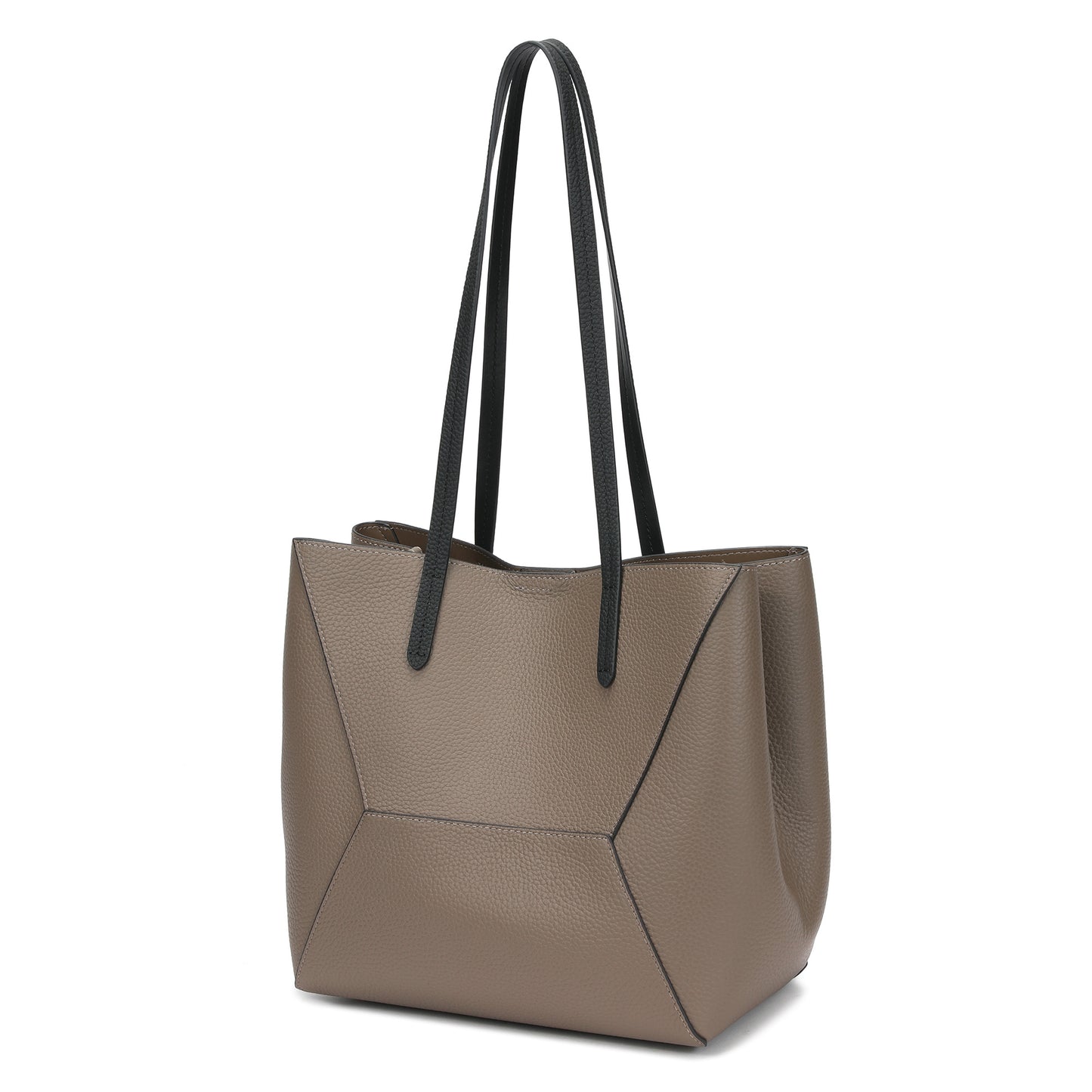 Geometric Leather Tote with Color-Block Design