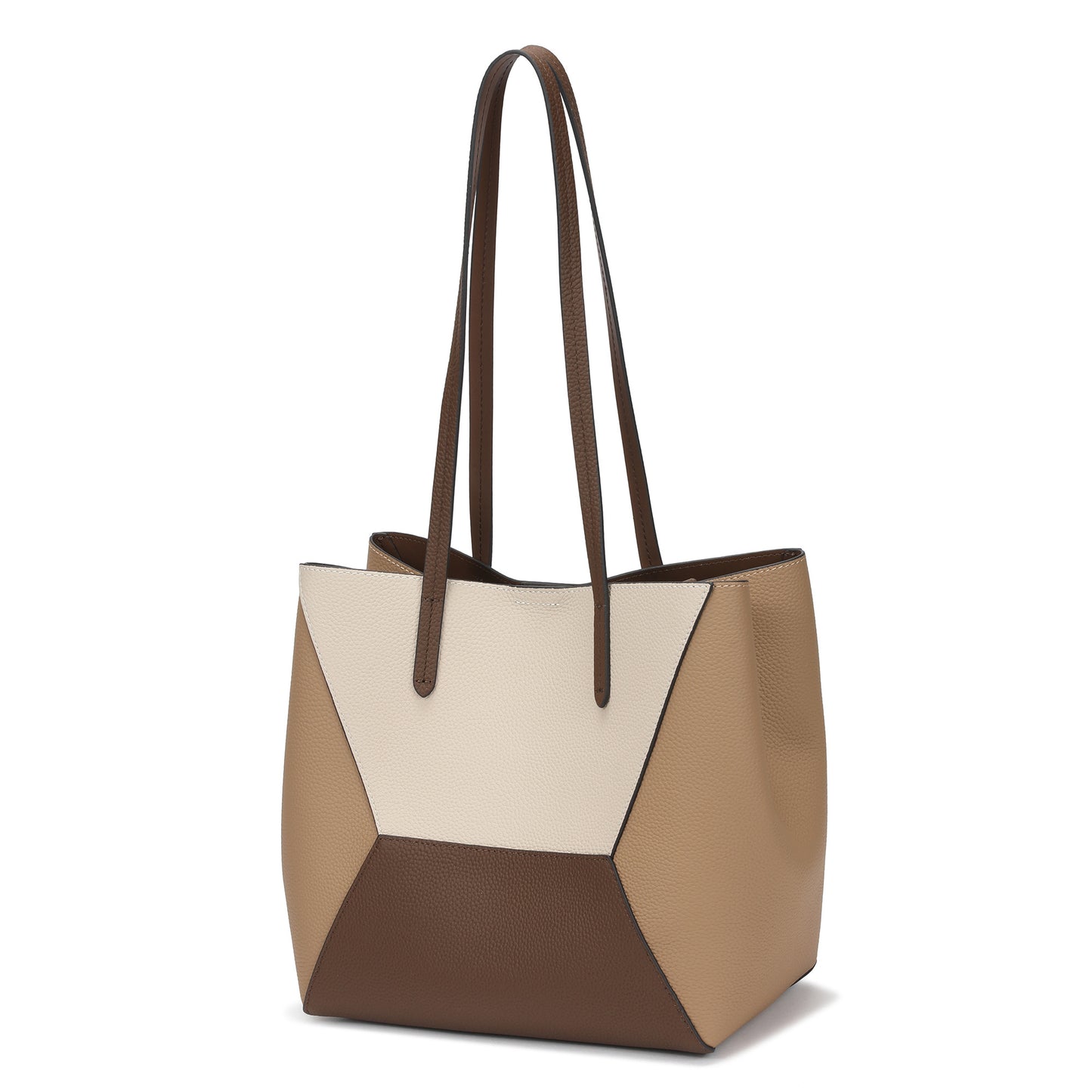 Geometric Leather Tote with Color-Block Design