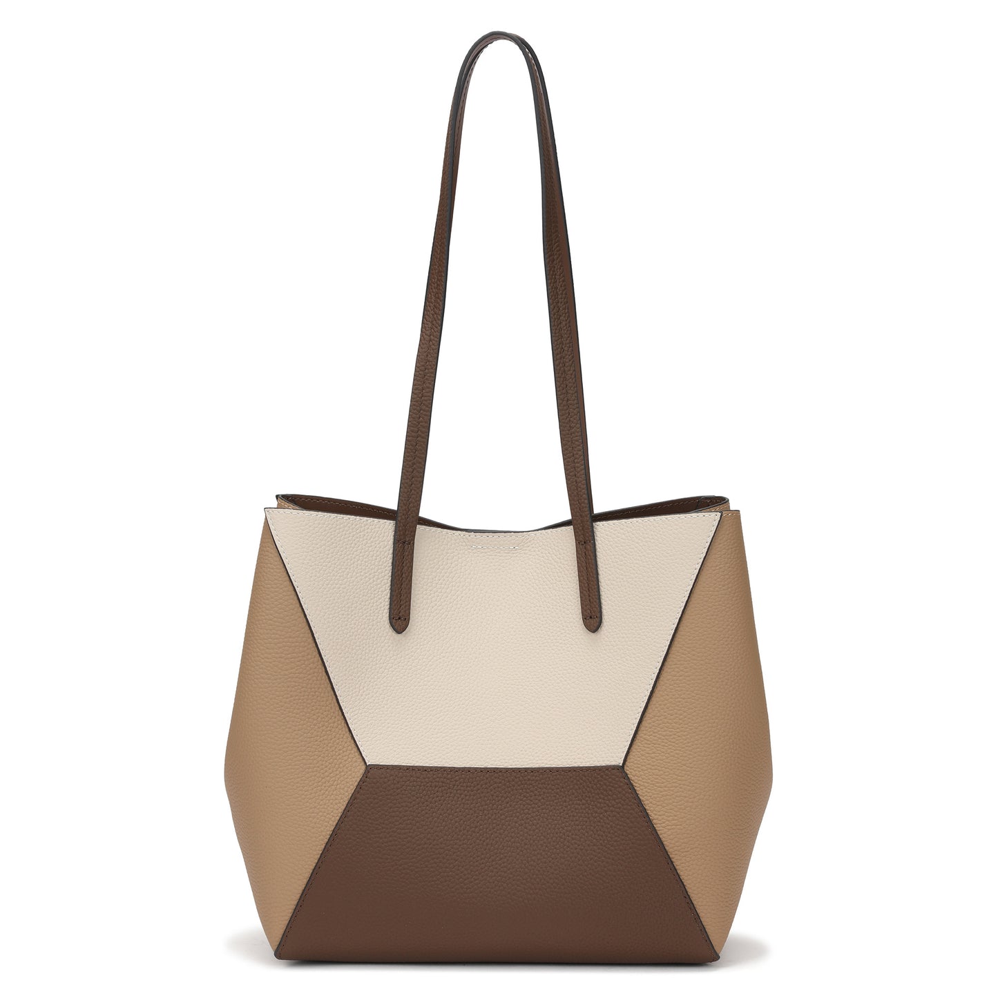 Geometric Leather Tote with Color-Block Design