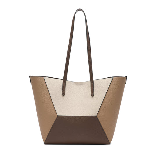 Geometric Leather Tote with Color-Block Design