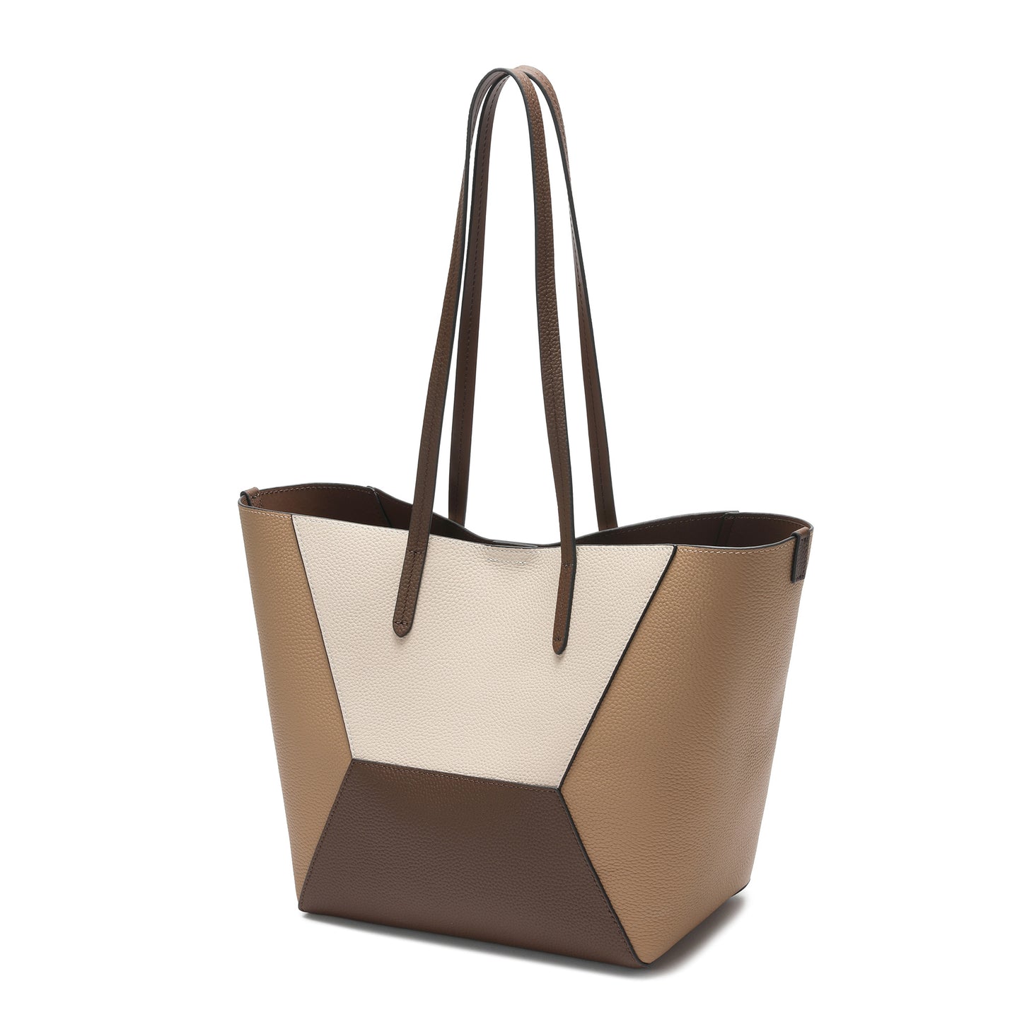 Geometric Leather Tote with Color-Block Design