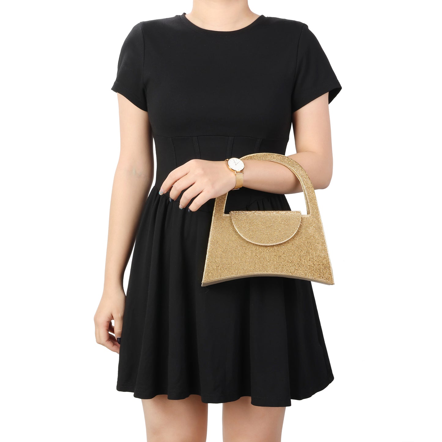 Crystal-Embellished Top Handle Evening Bag